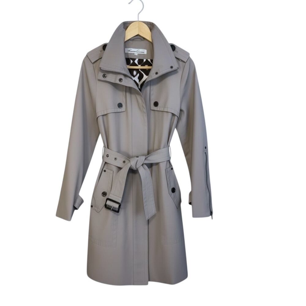 Kenneth Cole NY Belted Trench Coat S Beige‎ Moto Zip Sleeve Lightweight Jacket